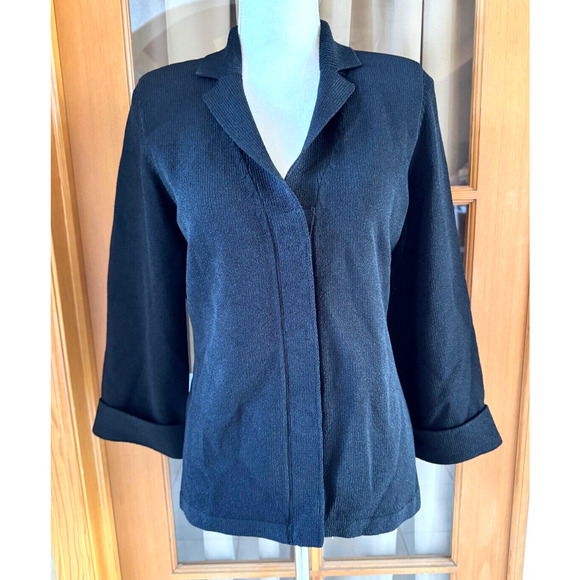 Duna Sweater Black Handloomed California V-Neck Viscose Blend Stretch Chest 38" - Picture 1 of 8